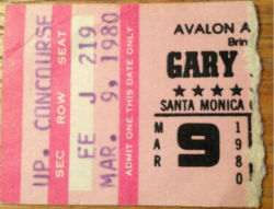 Gary Numan Los Angeles Ticket 1980